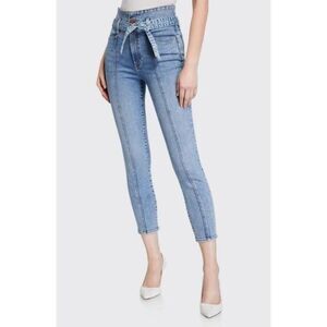 alice olivia High Rise Skinny Belt Tie Golden Child Blue Denim Jeans 24 0